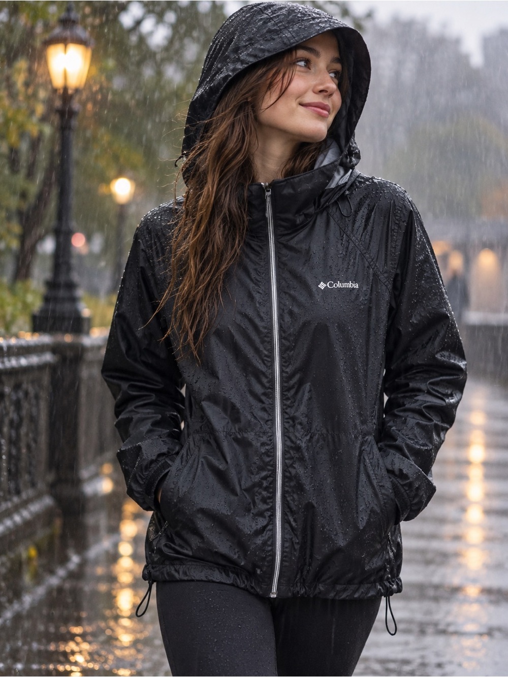 Columbia Black Hooded Waterproof Utility Jacket